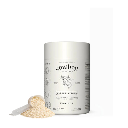 Cowboy - The Exclusive 1st Milking, Whole, Grass Fed Colostrum Supplement for Full Body Health - Bovine Colostrum Powder Packed w/Bioactive Nutrients - Sugar Free (Vanilla, 40 Servings)